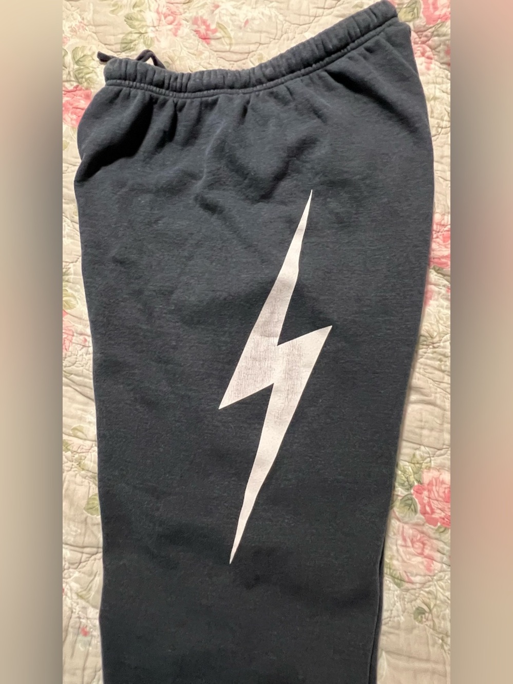 Aviator Nation Charcoal Grey Sweatpants with White Lightning Graphic